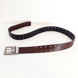 PGE Reversible Belt Black Brown Accent Holes 2 Prong Silver Hardware Vegan‎